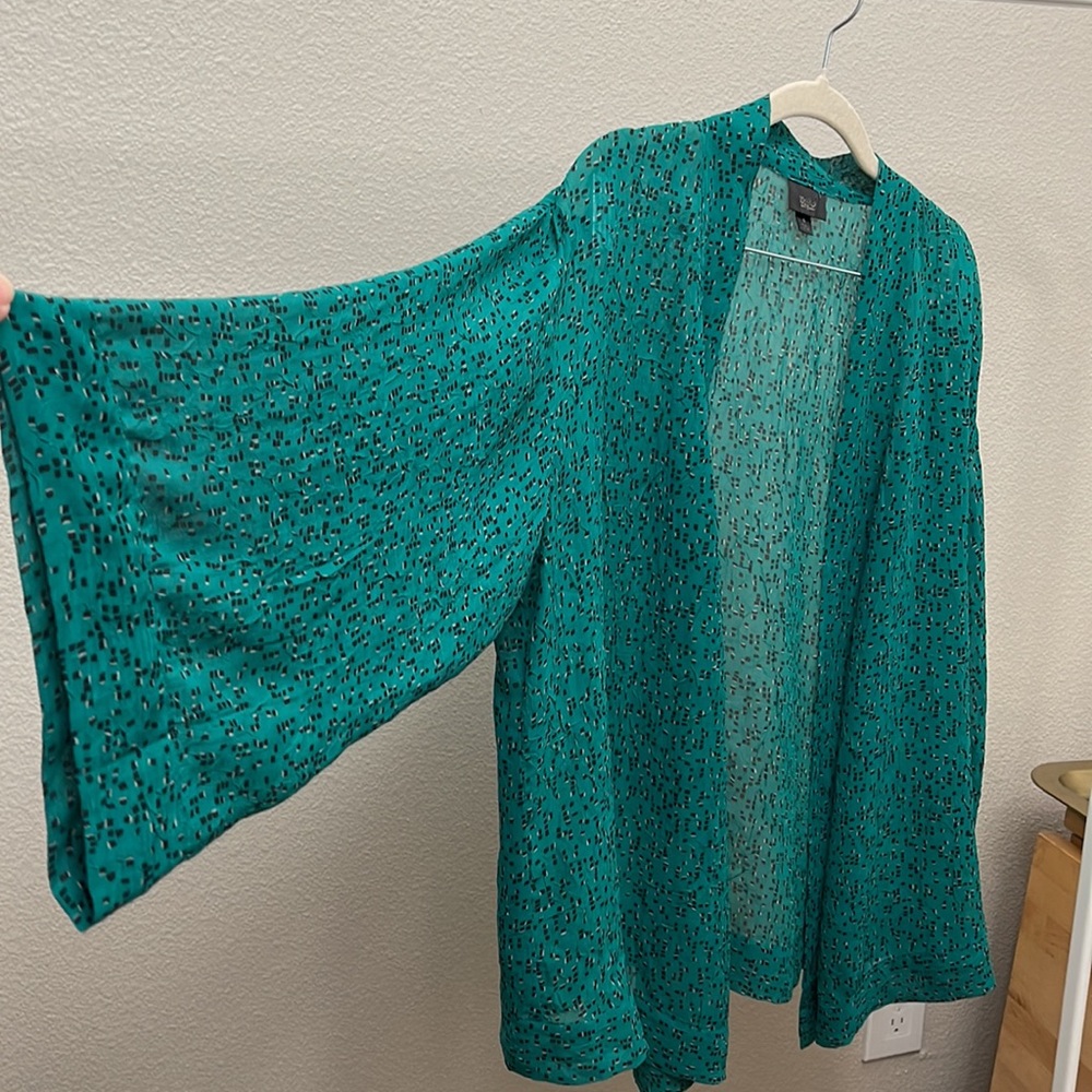 Teal and Black Sheer Open Front Kimono Cardigan - Picture 5 of 16